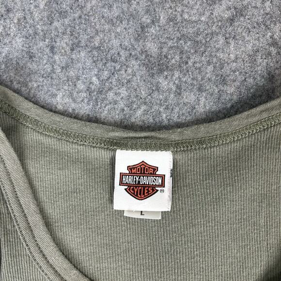 Harley Davidson Tank Top Womens Medium Y2K Ribbed Knit Green Made In USA Stretch - Picture 4 of 9